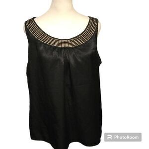 DANA BUCHANAN Women's Blouse Black with Gold Elemet Sleevesless Size L